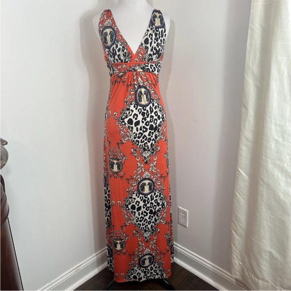 Raindrops by Papillon Maxi Dress Orange Cheetah Baroque Rococo Ornate S - Picture 1 of 6